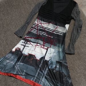 Vintage Deux Mille Vingt Six Paris Los Angeles Black and Red Graphic Dress